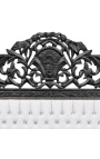 Baroque bed headboard white leatherette and rhinestones black lacquered wood
