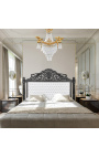 Barock sänggavel vitt konstläder och strass svartlackerat trä