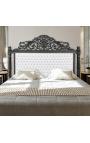 Baroque bed headboard white leatherette and rhinestones black lacquered wood