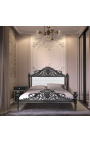 Barok sengestof i hvidt læder med rhinsten og sortlakeret træ