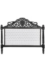 Lit Baroque tissu simili cuir blanc avec strass et bois noir