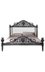 Lit Baroque tissu simili cuir blanc avec strass et bois noir