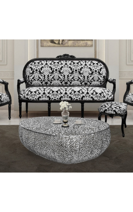 Stor oval &quot;Cory&quot; kaffebord i stål och silverfärgad metall 120 cm