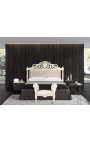 Baroque bed headboard beige velvet and beige lacquered wood