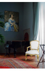 Барокко кресло Louis XV стиле с искусственной белой кожей и позолотой кристаллами
