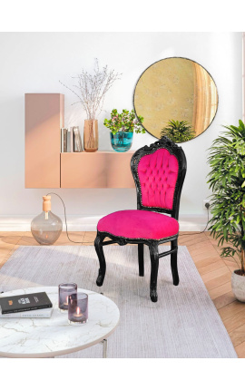 Cadeira estilo barroco rococó tecido de veludo rosa fúcsia e madeira preta