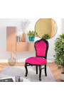 Chaise de style Baroque Rococo tissu velours rose fuchsia et bois noir