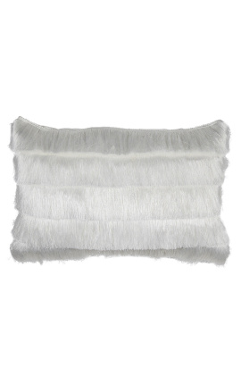 Coussin rectangulaire blanc à franges 40 x 60