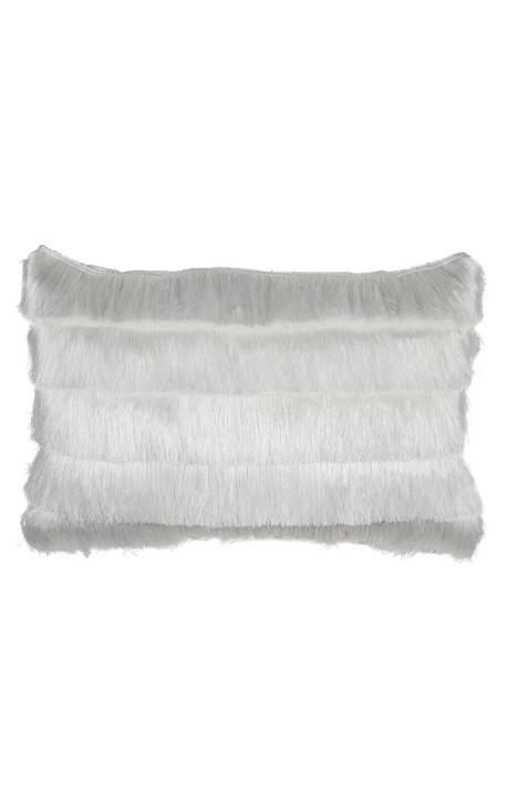 Coussin rectangulaire blanc à franges 40 x 60