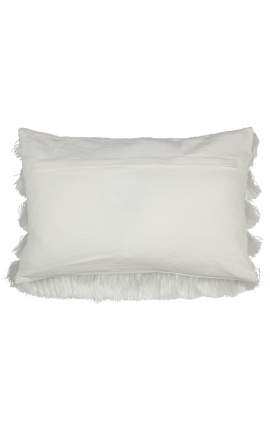 Biała prostokątna poduszka z frędzlami 40 x 60