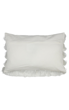 Coussin rectangulaire blanc à franges 40 x 60