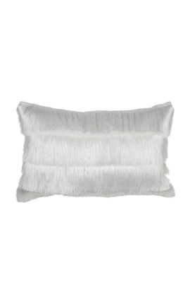 Valkoinen suorakaiteen muotoinen tyyny hapsuilla 30 x 50