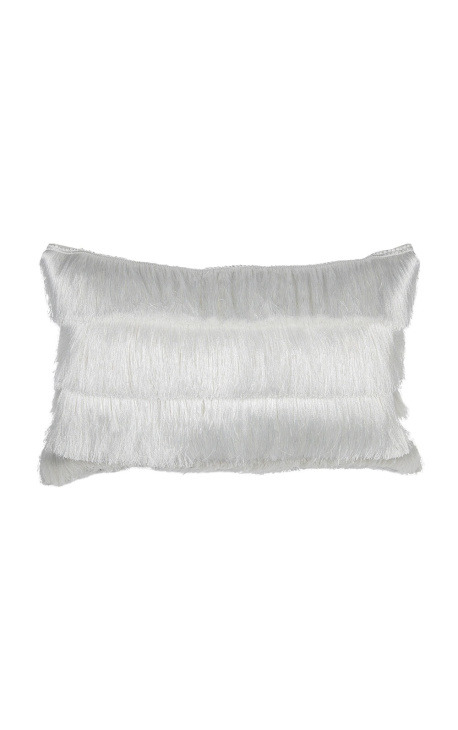 Coussin rectangulaire blanc à franges 30 x 50