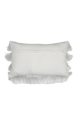 Coussin rectangulaire blanc à franges 30 x 50