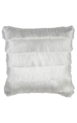 White square cushion with fringes 45 x 45