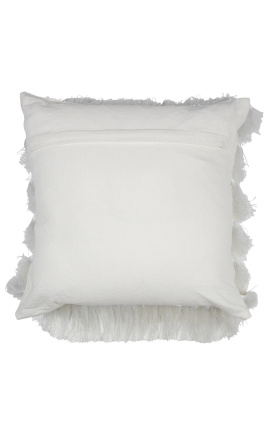 Biała kwadratowa poduszka z frędzlami 45 x 45