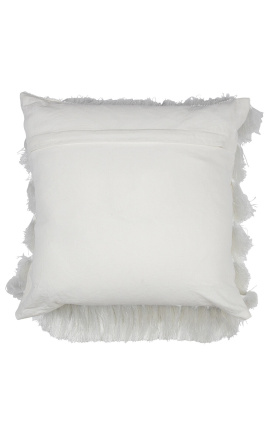 White square cushion with fringes 45 x 45