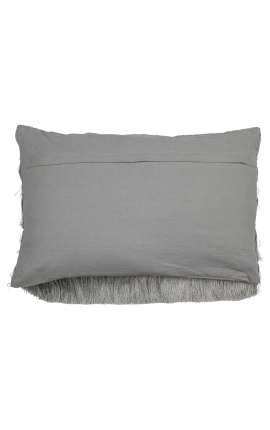 Silver rectangular cushion with fringes 40 x 60