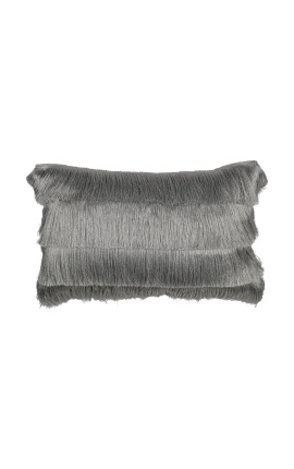 Silver rectangular cushion with fringes 30 x 50