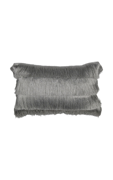Cuscino rettangolare argento con frange 30 x 50