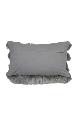 Silver rectangular cushion with fringes 30 x 50