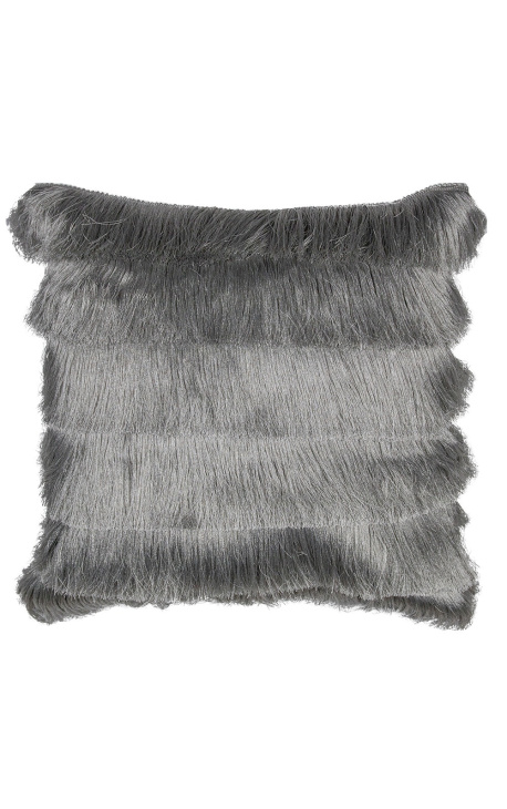Silver square cushion with fringes 45 x 45