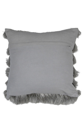 Silver square cushion with fringes 45 x 45