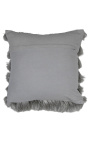 Silver square cushion with fringes 45 x 45