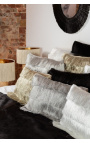 Golden rectangular cushion with fringes 40 x 60