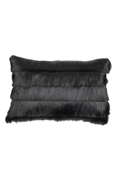 Black rectangular cushion with fringes 40 x 60