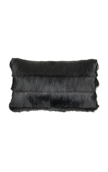 Black rectangular cushion with fringes 30 x 50