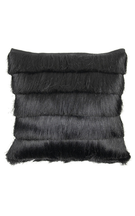 Black square cushion with fringes 45 x 45