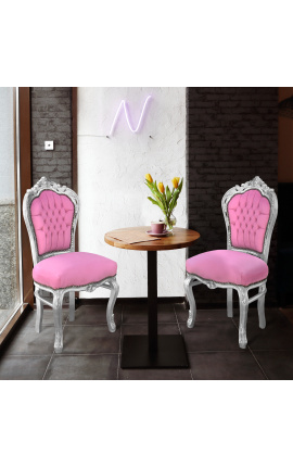 Silla de estilo barroco rococo rosa terciopelo y madera de plata