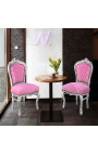 Stuhl im Barock-Rokoko-Stil aus rosa Samt und silbernem Holz
