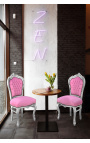 Καρέκλα σε στυλ μπαρόκ ροκοκό ροζ βελούδο και ασημί ξύλο