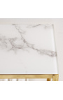Consola "Zephyr" em aço dourado e tampo em vidro imitação de mármore branco 80 cm