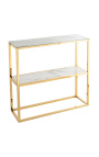 Zephyr Console in golden steel and glass top imitation white marble 80 cm