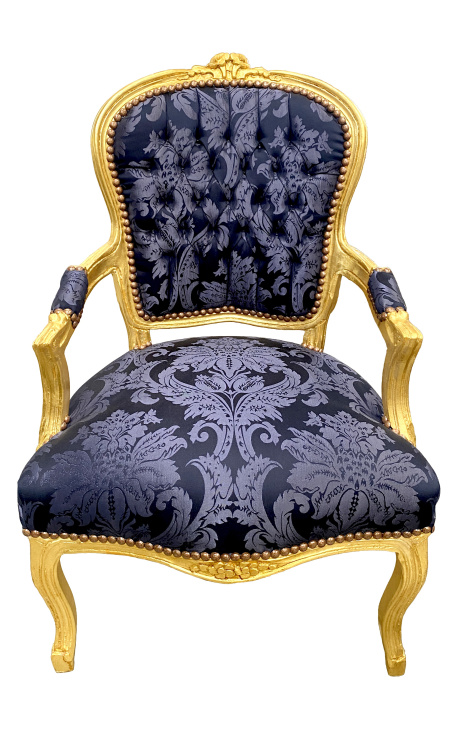 Poltrone barocco di Louis XV stile con tessuto blu e "Gobelins" e legno dorato - 1
