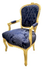 Barock Sessel Louis XV Stil mit blau und "Rebellen" mustergewebe und vergoldetes holz