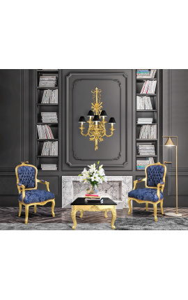 Baroque armstoel in Louis XV-stijl met blauw en &quot;Gobelins&quot; patroon stof en gilded hout