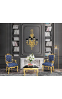 Baroque armstoel in Louis XV-stijl met blauw en "Gobelins" patroon stof en gilded hout