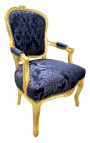 Μπαρόκ πολυθρόνα στιλ Λουδοβίκου XV με μπλε ύφασμα και σχέδιο "Gobelins" και επιχρυσωμένο ξύλο