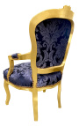 Barock Sessel Louis XV Stil mit blau und "Rebellen" mustergewebe und vergoldetes holz