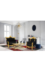 Barokinė rokoko 2 vietų sofa juodo aksomo ir aukso medienos