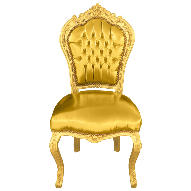 Stoel Rococo-stijl kunstleer goud goud hout