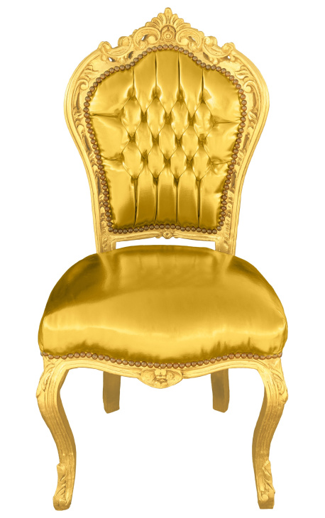 Καρέκλα σε στυλ μπαρόκ ροκοκό χρυσή δερματίνη και χρυσό ξύλο