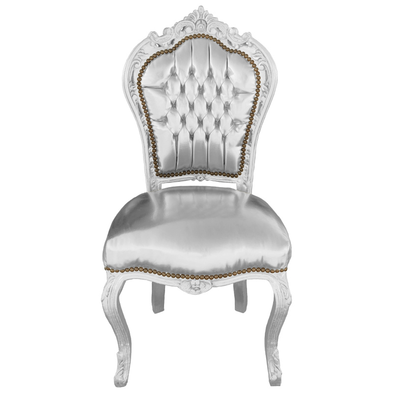 Veel gevaarlijke situaties chocola Cokes Barok stoel in Rococo-stijl zilver kunstleer en zilver hout