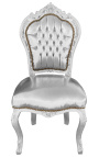 Stuhl im Barock-Rokoko-Stil, künstliches Leder, silbernes Leder und silbernes Holz