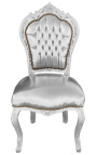 Baroque rococo style chair false skin silver leather and silver wood