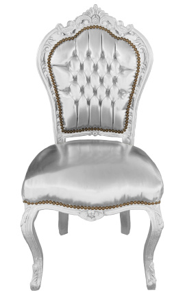 Barocker Rokoko-Stuhl aus falschem Hautsilberleder und Silberholz